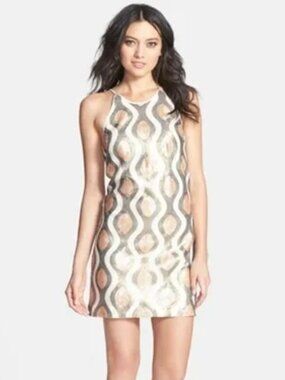 Dress the Population Sequin Shift Mini Dress Gold Silver Size M